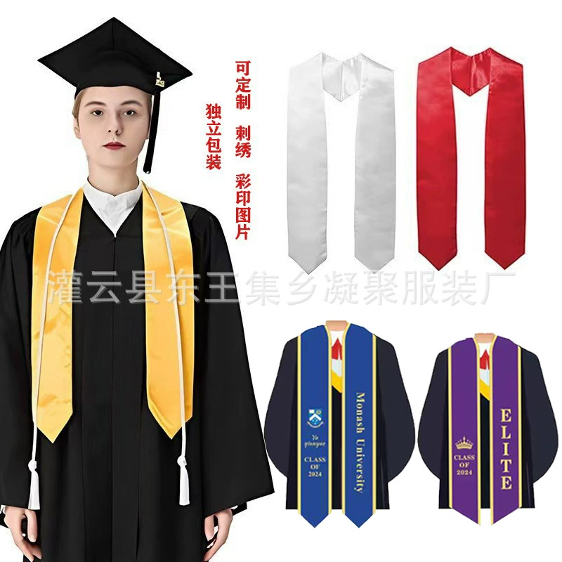 Галстук-накидка для выпускников в наличии, оптом от производителя, сатиновая наградная лента для взрослых, церемониальная лента для выпускного бакалавра.