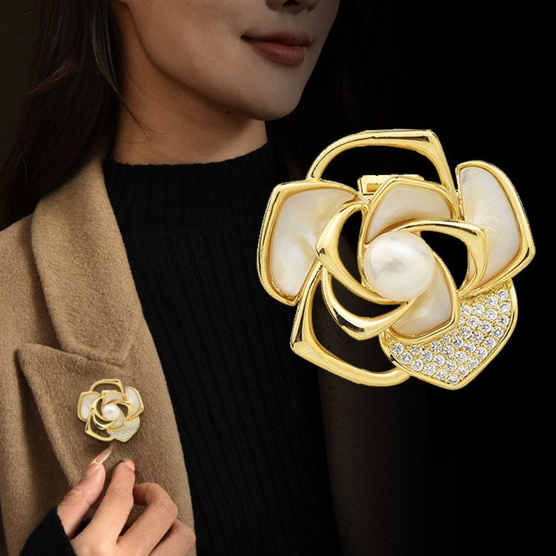 Perlenrosen Brosche Für Damen Elegante Blumen Anstecknadel_voghion.com