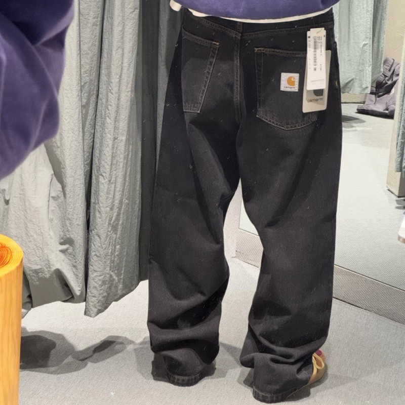 Carhartt black jeans in the same style, American Y2K retro straight-leg casual workwear style wide-leg pants