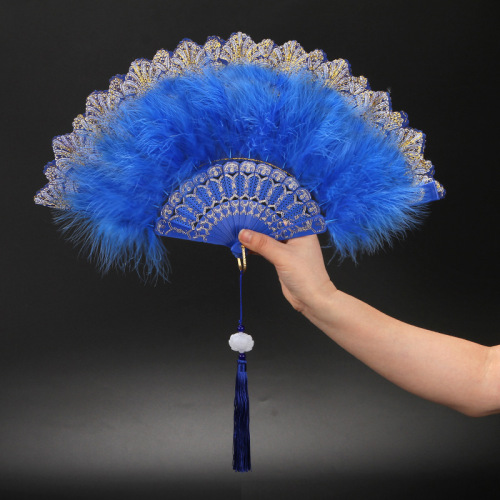 Lolita's new classical folding fan Internet celebrity retro style dance cheongsam catwalk palace fan fairy girl feather fan