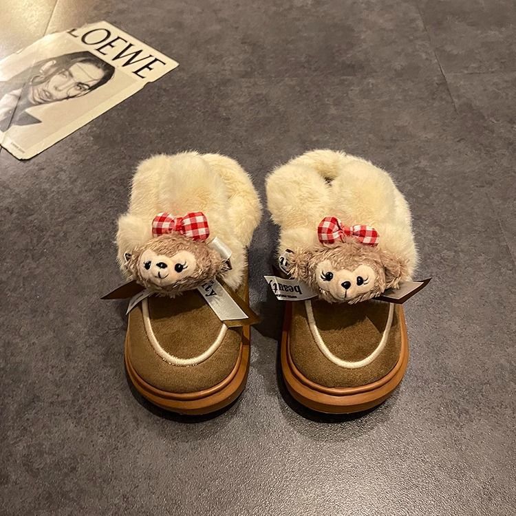 厚い底のかわいい達菲熊の綿の靴の女性のタイプの冬のショートブーツの綿の靴とベルベットの厚い保温の滑り止めの雪の靴のブランコ|undefined