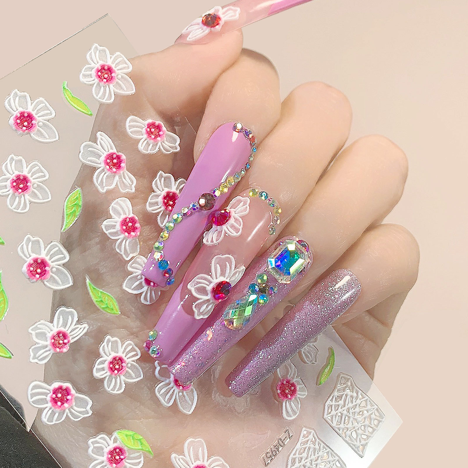 2022 New Nail Beauty Stickers 5d Three-dimensional Adhesive Relief Mulitcolor Leaves Flower Nail Baita Modeling Spot display picture 1