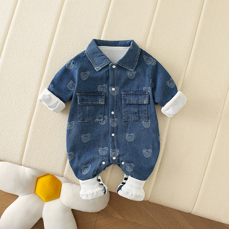 Ropa de bebé súper linda, traje de primavera y otoño de una pieza para niños y bebés, mameluco de mezclilla de otoño para niños pequeños