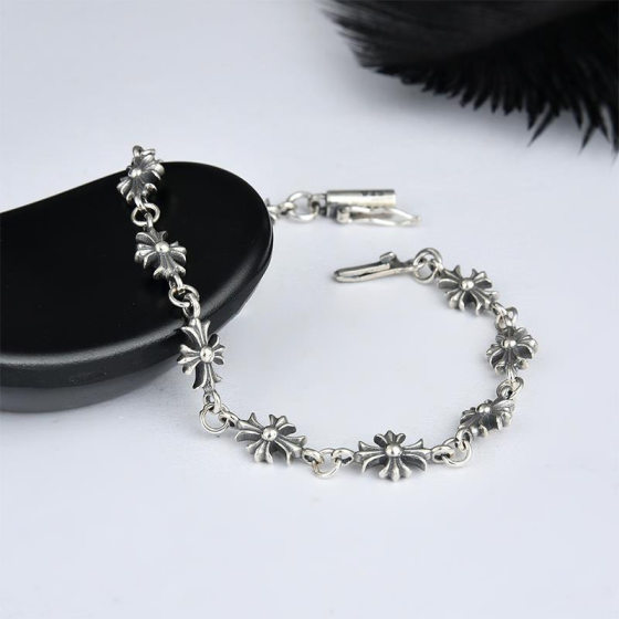 Crocore Personalized Cross Anchor Letter Bracelet Men's Trendy Punk Simple Retro Thai Silver Bracelet Female Couple