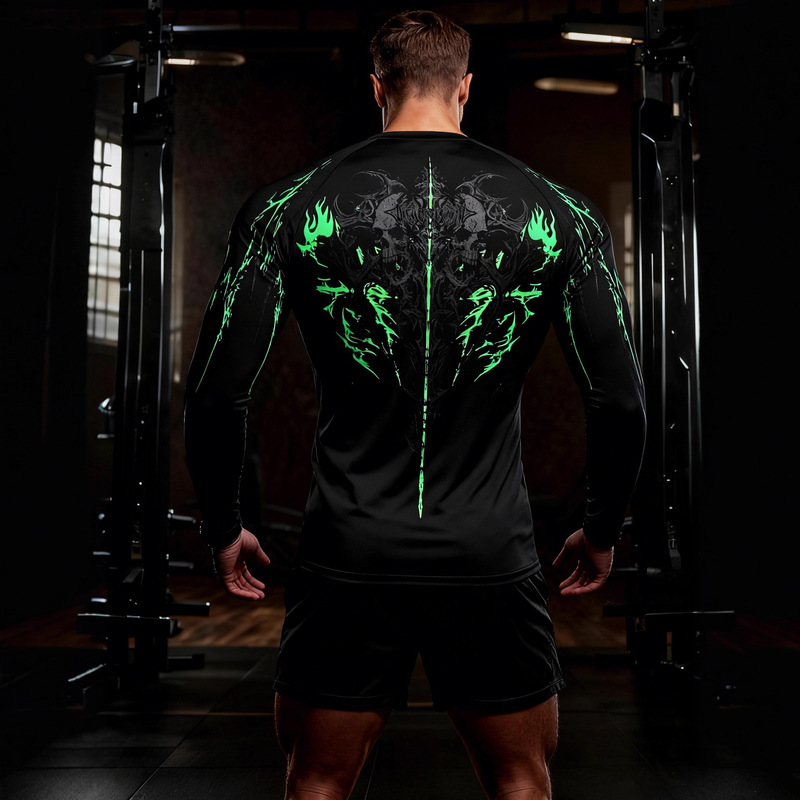Breathedivinity Dark Style Skull Print Men's Fitness Long-Sleeved Sports Elastic Quick-Drying Cycling T-Shirt Breathedivinity Dark Style Skull Print Men's Fitness Long-Sleeved Sports Elastic Quick-Drying Cycling T-Shirt
