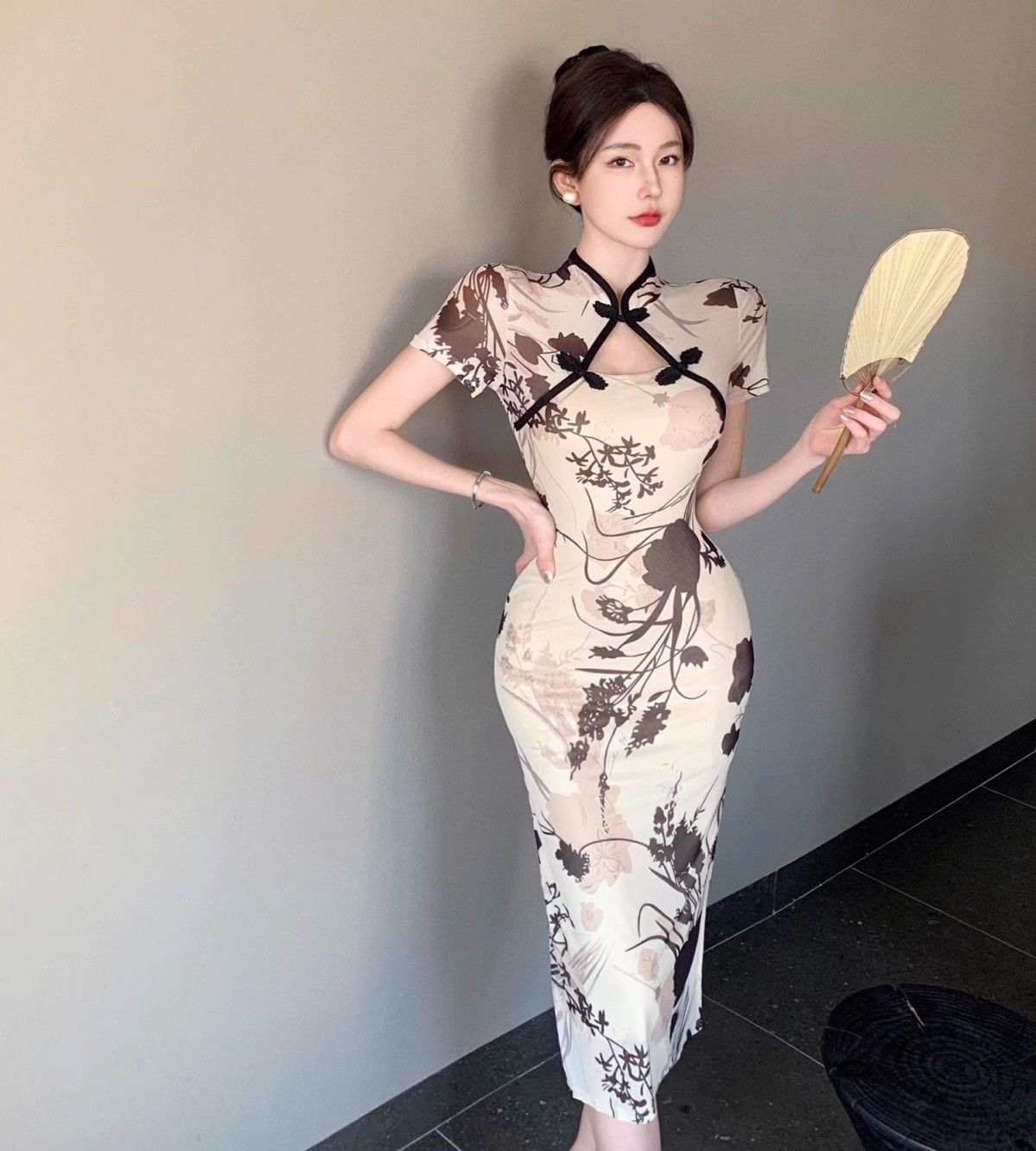 Fashion Simple Qipao Young Girls, High-end Retro Print, Waist-cinching Slimming Improved Chinese-style Dress For Women_ecoleips.com