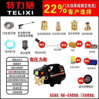brush water pump water gun copper | Portable car washer - black-copper-core-top-equipped-with-10-m-explosion-proof-tube-lance-2-copper-quick-connect-gift-bag