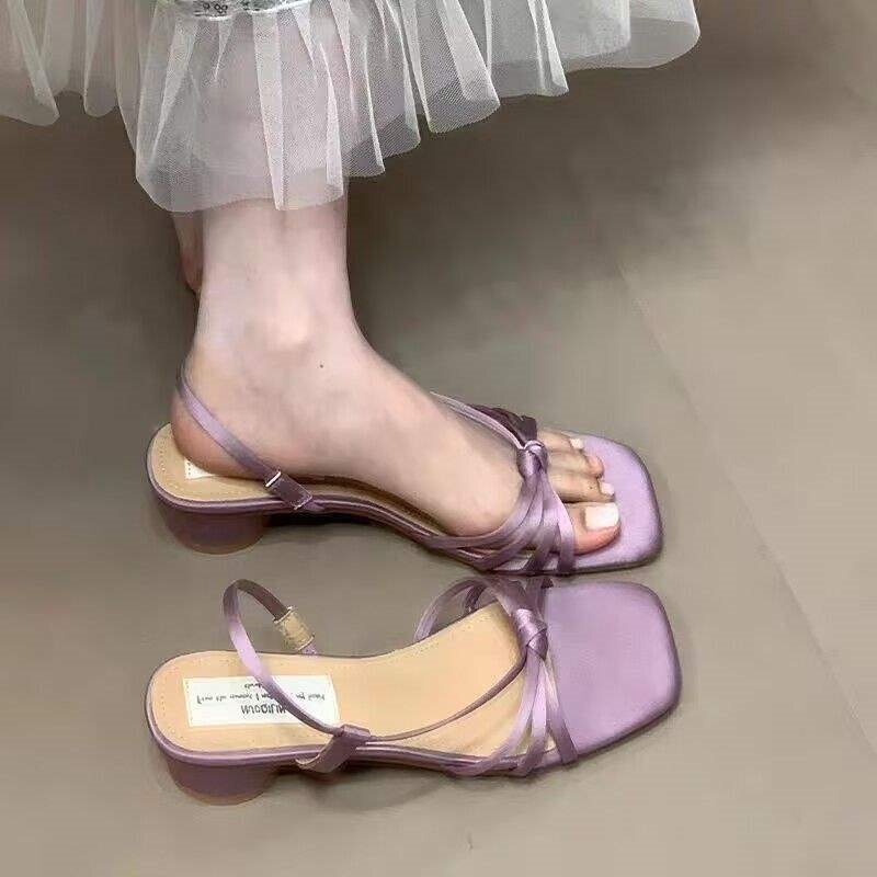 French-Style Roman High-Heeled Shoes, Silver Sandals, Summer Style, Korean-Style Chunky Heel Gold Sandals, Fairy Shoes