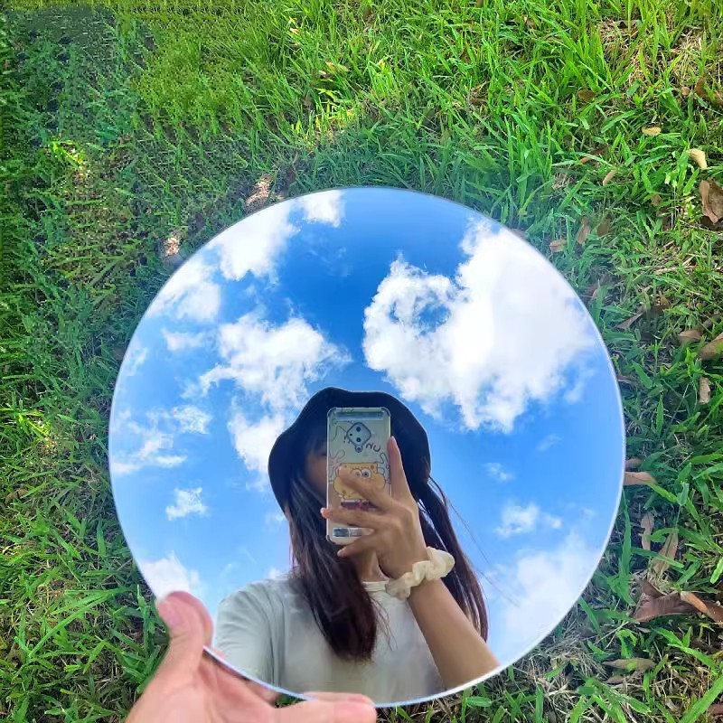 ラウンドミラー インターネット有名人の写真撮影小道具 ガラスミラー 楕円形 パンチフリー 壁掛け 粘着式 工場供給|undefined