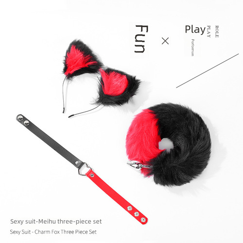 Charming Set Fox Tail Headband, SM Posterior Accessories for Women, Colorful Collar, Couple's Passionate Game Props