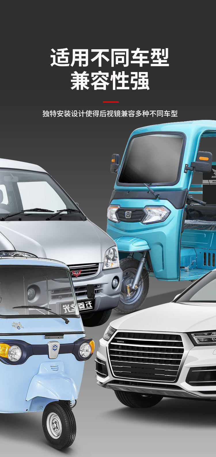Tricycle Rearview Mirror with No Blind Spots 360 ° Wide-Angle Suction Cup Convex Reversing Mirror with Large Field of View, Universal Reflective Mirror.