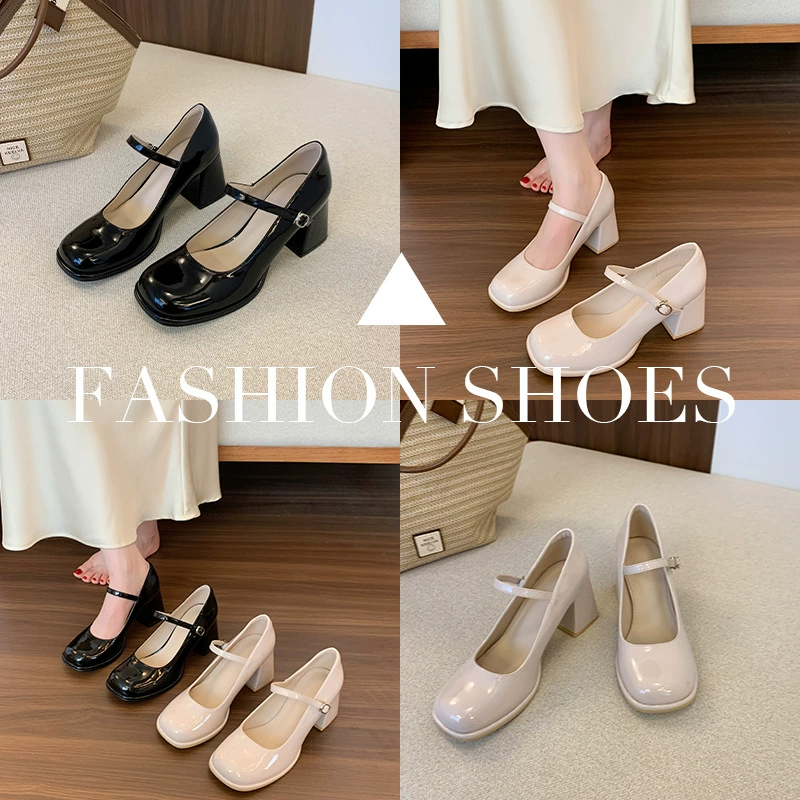 [B888-8] Плать shoes? Wait must translate properly: Large-size French Mary Zhen shoes Black wild and thin heels, single shoes, fat feet high heels