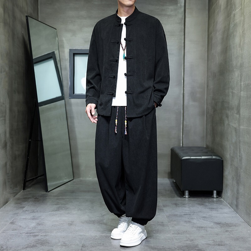 2026 Autumn/Winter Men's New Chinese Style Tang Suit Set Corduroy Vintage Loose Plus Size National Style Two-Piece Set 2026 Autumn/Winter Men's New Chinese Style Tang Suit Set Corduroy Vintage Loose Plus Size National Style Two-Piece Set