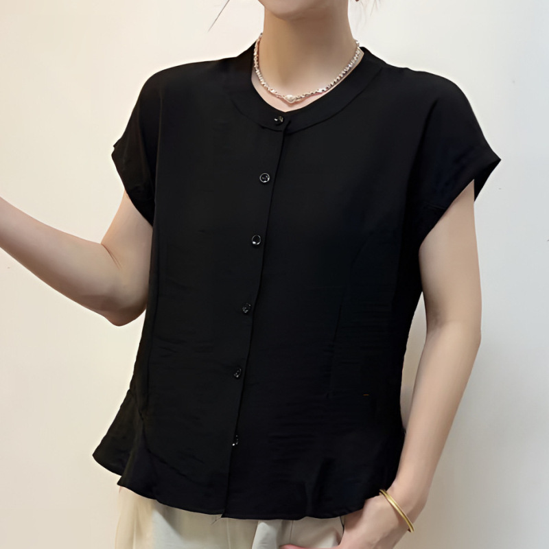2025 新しい夏のソリッドカラーのカジュアル T シャツシャツ痩身と年齢軽減多用途レトロな気質の女性の薄いトップ|undefined