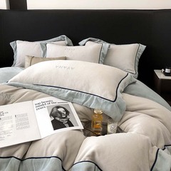 秋冬保暖高克重牛奶絨四件套簡約純色雙面絨珊瑚絨被套北歐風床品