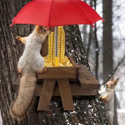 Squirrel Feeder in stock Outdoor Wooden Squirrel Feeder Pet Dining Table with Bench Corn Stand Feeding Table