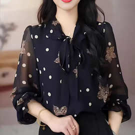 春夏季新款2026年时尚气质女装妈妈装洋气印花减龄显瘦套头雪纺衫