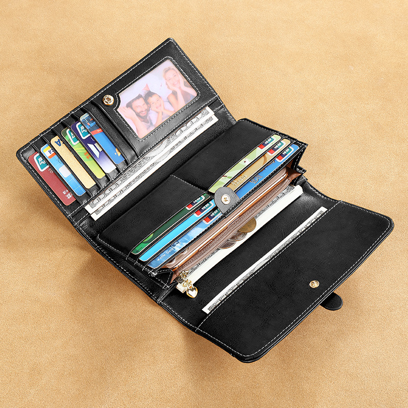 Wholesale Women's Long Genuine Leather Wallet Fashion Tri-Fold Leather Purse Luxury Vintage Coin Purse - Thumbnail 2