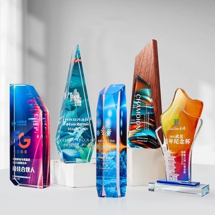 New color printing crystal trophy advanced colorful decoration creative annual meeting competition lettering souvenir award wholesale
