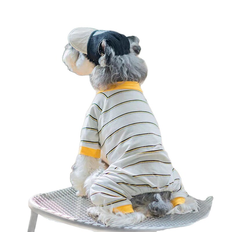 ハンサムなストライプの犬服夏薄い四本足抗脱毛ビションシュナウザー中小型犬服|undefined