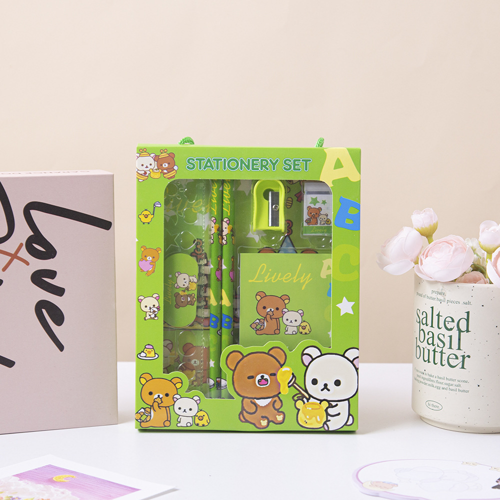 Juego de papelería para niños de Navidad Juego de seis piezas de dibujos animados Regalo de graduación Regalo para estudiantes de primaria Premio Juego de lápices al por mayor