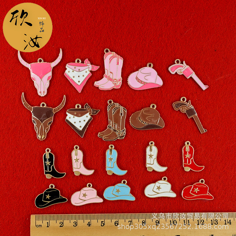 Cowboy Hat DIY Oil Dropping Jewelry Accessories Single Hanging Cowboy Boots Cute Hand Rope Pendant Small Chanel Style Necklace Pendant