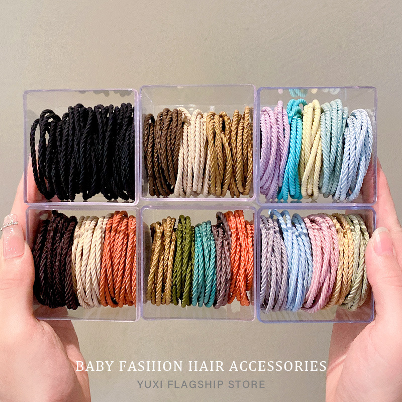 50 piezas en caja ~ banda de goma corbata de pelo femenino cuerda de cuero alta elástica durable pequeña cubierta de cuero Internet celebridad temperamento simple cuerda de pelo