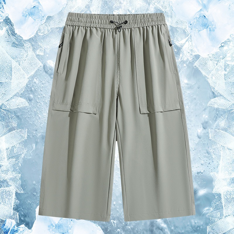 Spring and Summer Thin Outdoor Quick-Dry Ice Silk Pants, Loose-Fitting Jogger Pants, Seven-Point Sun-Protection Sports Casual Pants for Men