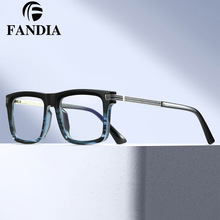 93515 男士方框新款防蓝光眼镜架金属弹弓双拼色平光镜外贸配镜现
