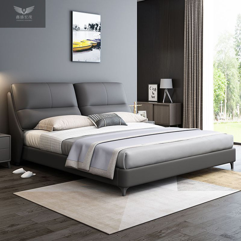Cama de cuero minimalista italiana nórdica dormitorio principal atmósfera de gama alta cama doble de 1.8m madera maciza cama de matrimonio