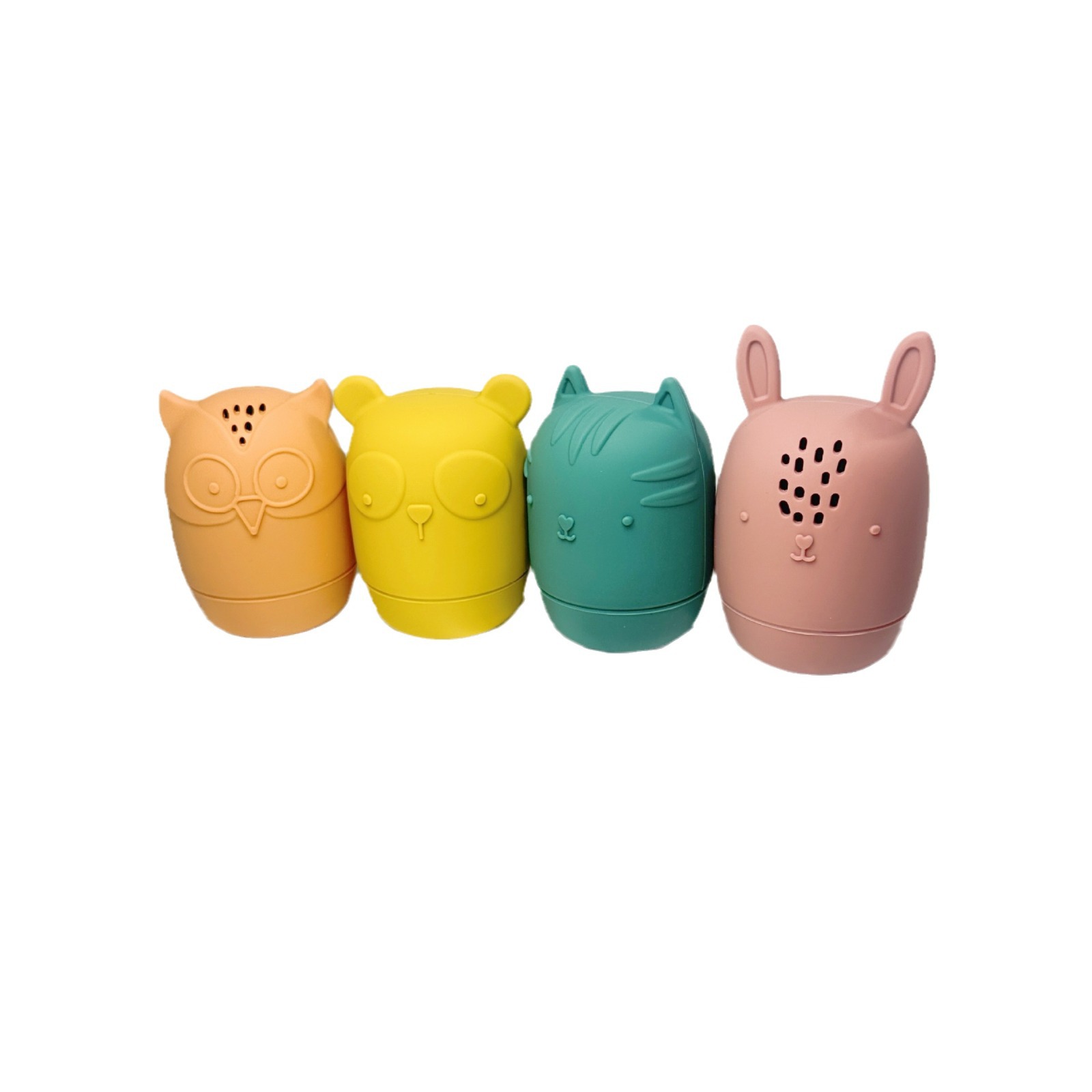 Horno de microondas lavavajillas disponible bebé baño Baño grado alimenticio silicona juguete animal de cuatro piezas conjunto