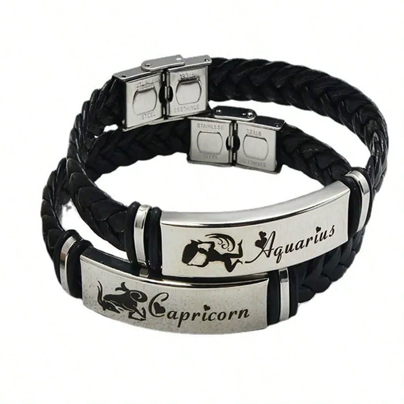 Zodiac signs stainless steel, woven bracelet, European style, punk style