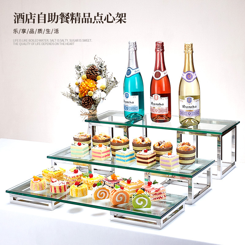 Stainless Steel Dessert Rack Hotel Buffet Cold Dessert Table Tea Break Banquet Three-layer Dessert Table Display Rack