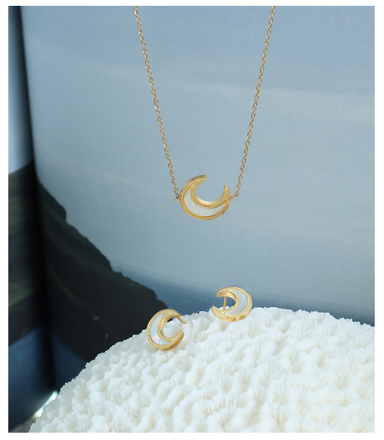 Marka French Style White Sea Shell Moon Pendant Necklace Earrings Female Clavicle Chain Titanium Ste