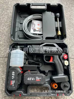 Portable car washer — water pump car washer - black-ten-sections-two-batteries-and-one-plastic-box