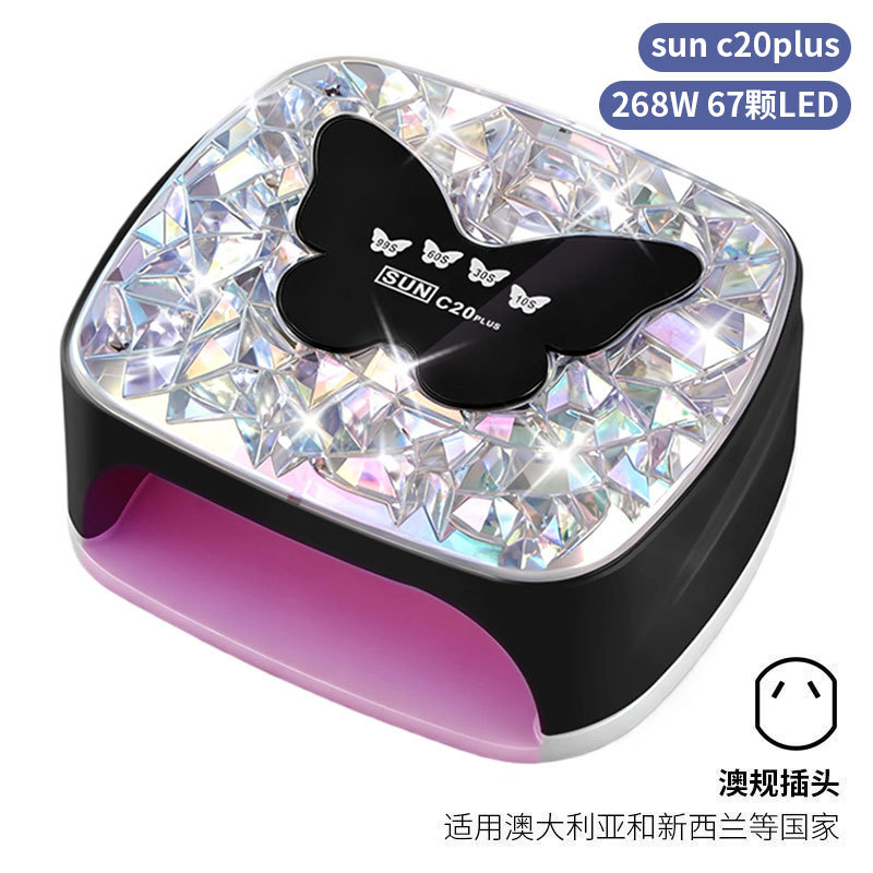 Lámpara de manicura inteligente de alta gama de luz de terapia de diamante 256W de alta potencia de pegamento de vinilo lámpara de horneado de dos manos secador de uñas transfronterizas