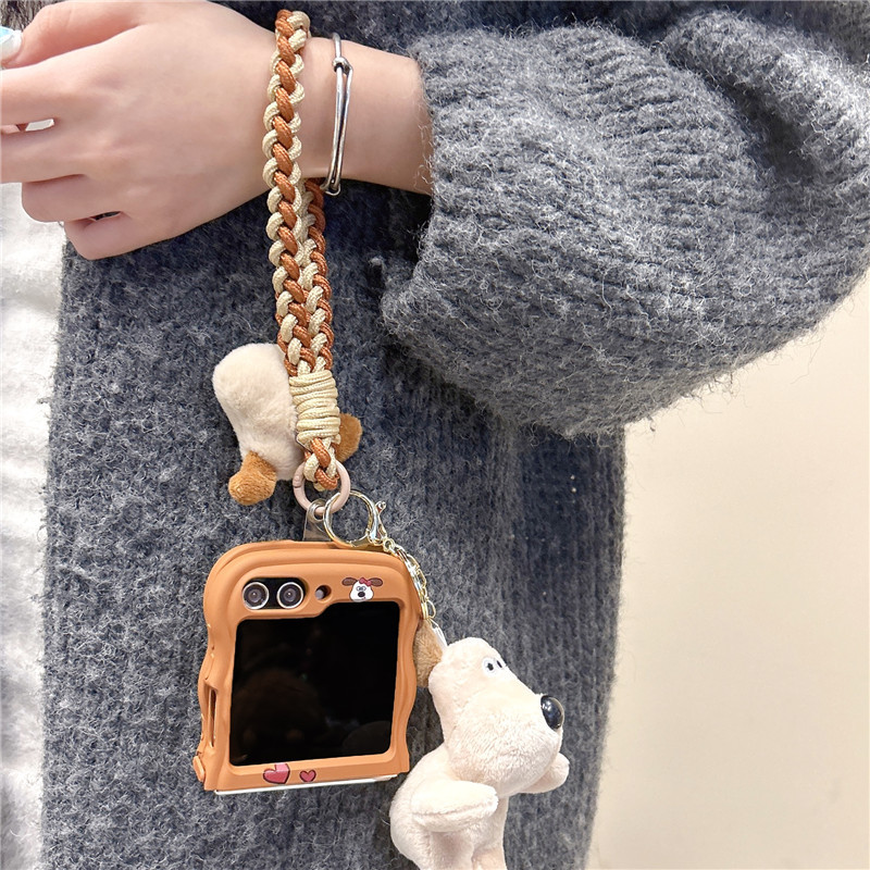 Korean style cute dog for Samsung zflip 5 fold folding screen phone case Samsung Galaxy ZFLIP4 lanyard_voghion.com
