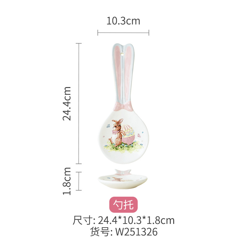 Cerámica de Pascua dibujos animados conejo cubiertos adornos encantadores set de platos para el hogar nuevos productos en stock