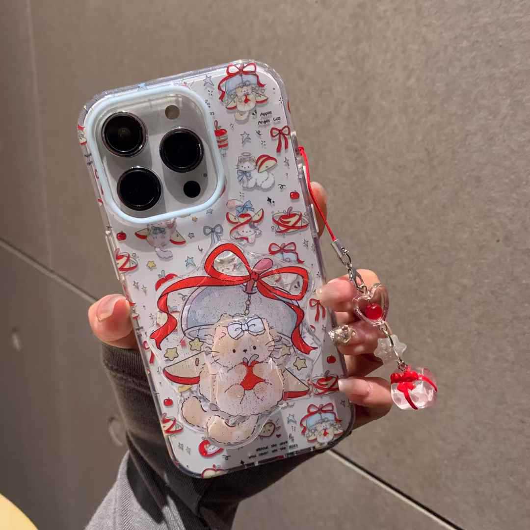 Estilo ins lindo carillón de viento gato para iPhone16ProMax soporte 14/15 funda para teléfono móvil Apple 13 hembra 16