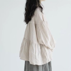 ふわふわ感丸首子供服新作色織亜麻ゆったりプルオーバー