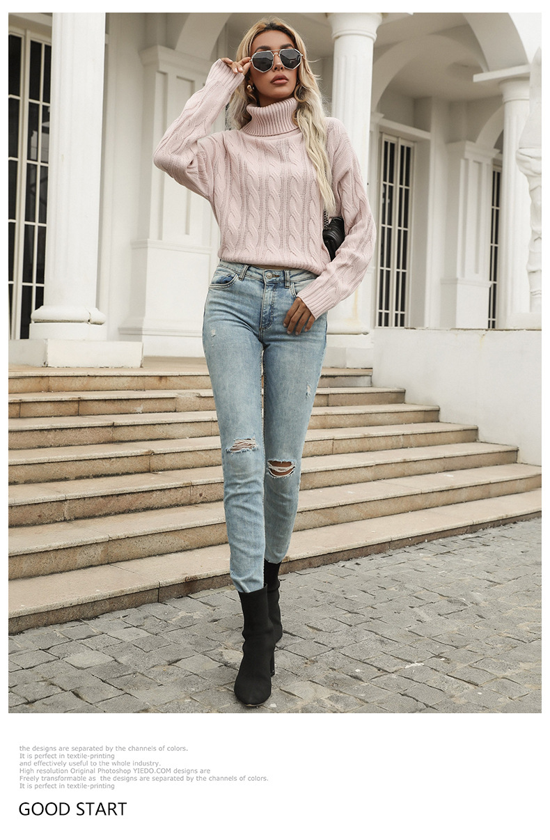 high neck pink loose sweater nihaostyles wholesale clothes NSYYF86360