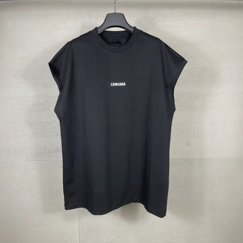 High Version Paris 2025 New B Family Logo Embroidered Worn-Out Vest Sports Large Size Loose Sleeveless T-Shirt