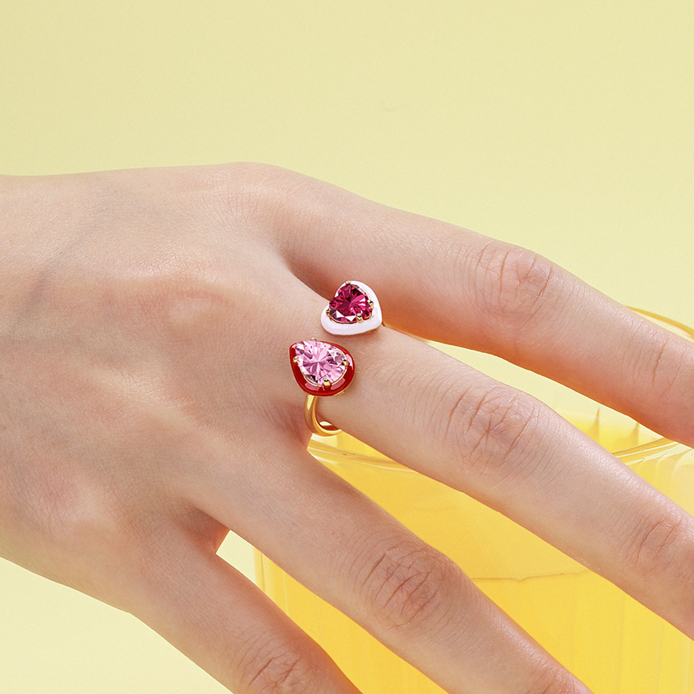 Lady Heart Shape Sterling Silver Plating Rhinestones Open Ring 1 Piece