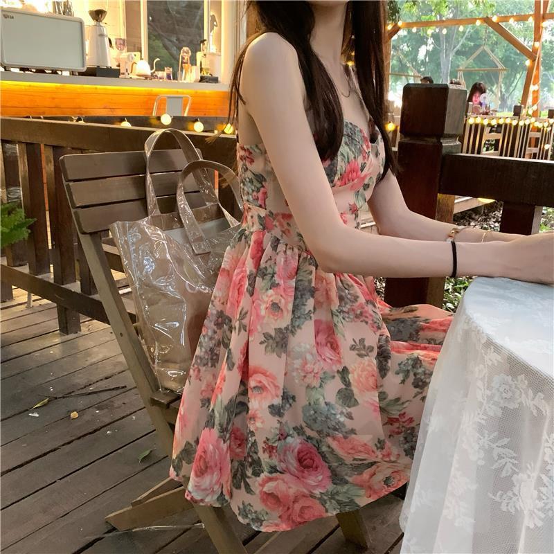 Floral Print Sundress High Waisted a Line Skirt French Inspired Petite Women Fairy like Style Perfect for Spring And Summer_ecoleips.com