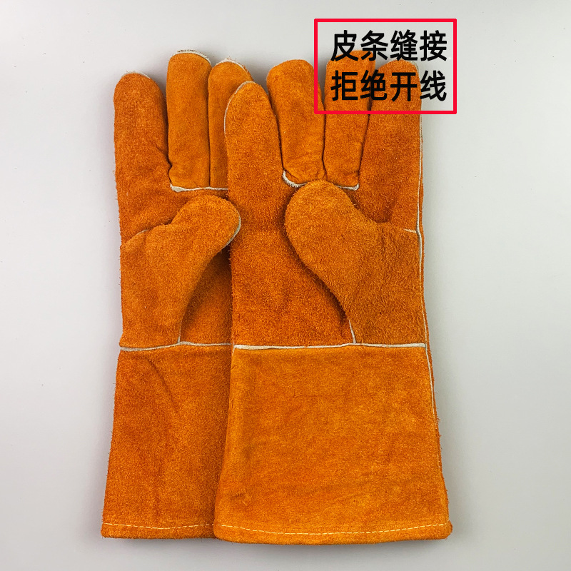 Guantes largos de cuero para soldar, para manos izquierda y derecha, guantes de trabajo de protección laboral de doble capa y gruesos