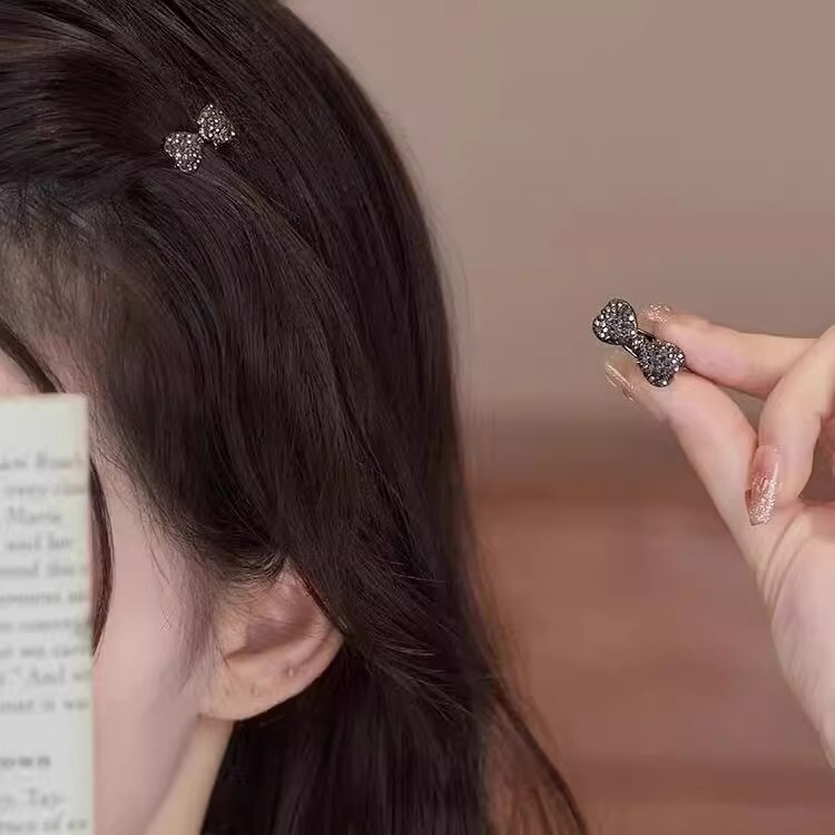 韩国精致迷你水钻蝴蝶结刘海夹女夏季甜美前额碎发侧边夹发夹头饰|undefined