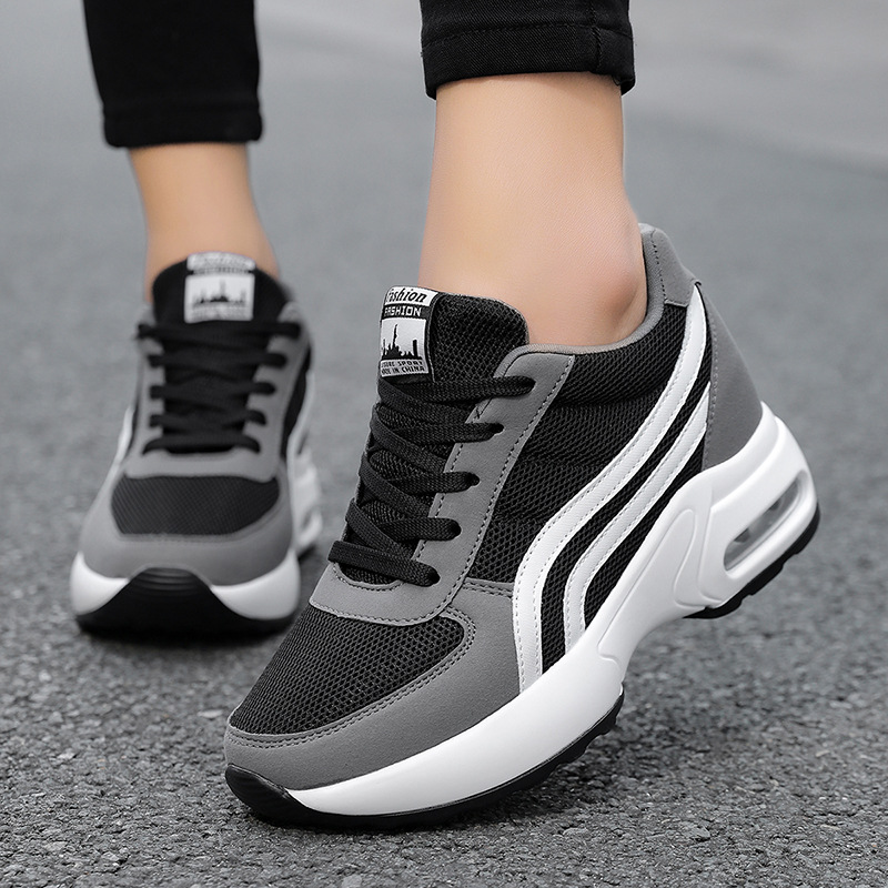 Zapatillas deportivas de plataforma de malla de talla grande para mujer, con aumento de altura de 8 cm, suela gruesa con amortiguación de aire, calzado deportivo informal para personas pequeñas, venta al por mayor transfronteriza.