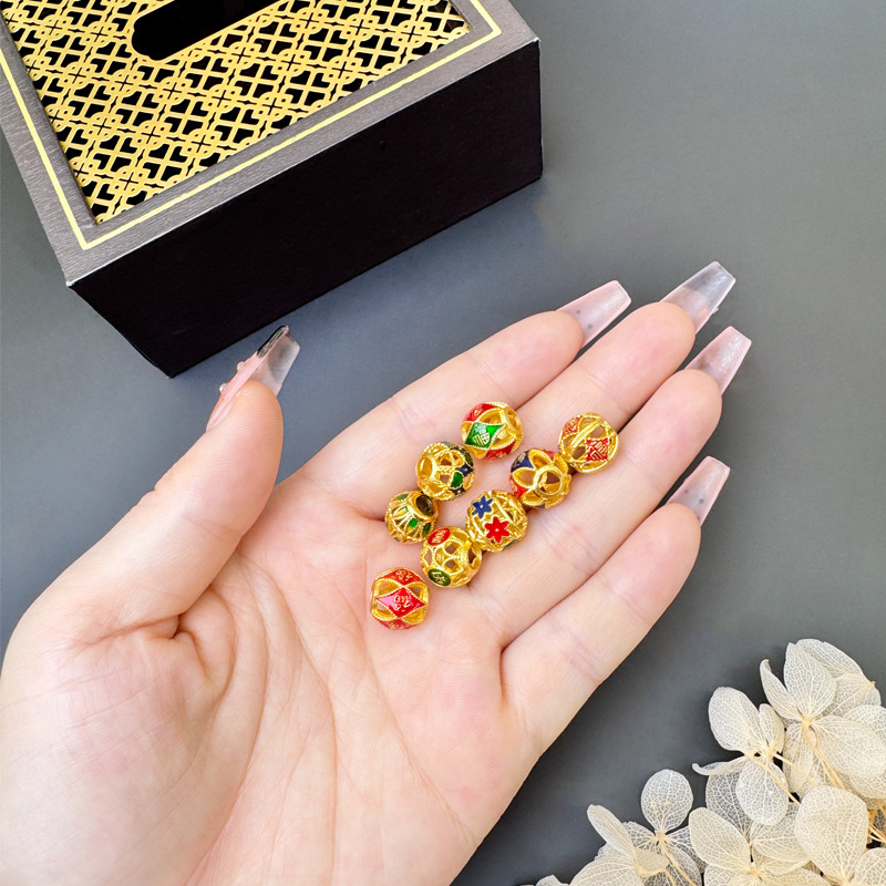 Guochao joyas de oro de arena de estilo antiguo de China perlas huecadas Fu ZiDi accesorios Yiwu joyas fuente al por mayor image 4