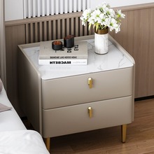 实木意式床头柜轻奢岩板储物柜现代简约三抽收纳柜卧室床边柜整装