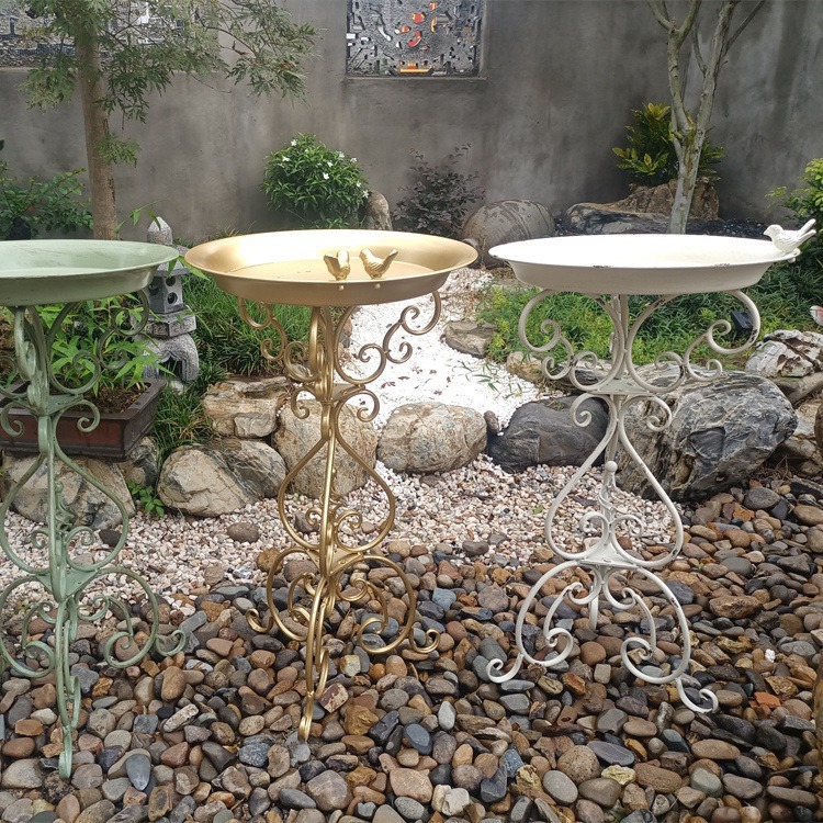 外贸亚马逊爆款美式复古铁艺做旧户外单盘花架喂鸟器庭院花园杂货